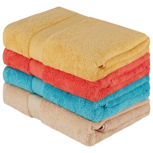 BolBom Towels 4 Pack Medium Bath Towel Set, 27“X54” Inches, 500 GSM 100% Ring Spun Cotton, Lightweight and Highly Absorbent Quick Drying Premium Towels for Hotel, Spa,Bath and Bathroom - color: Turquoise, Brick, Camel, Gold