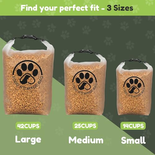 25 Cups Pet Food Storage Bag for Travel - Transparent Leak-Proof Dog Food Container with Roll-Top Closure, Keeps Kibble Fresh for Camping Trip, Dog Boarding, Weekend Getaways - size: 25 Cups