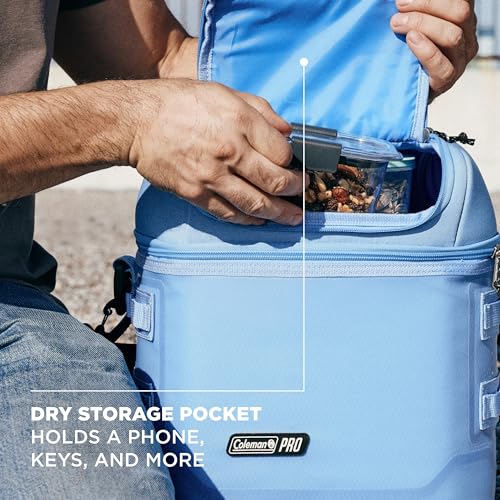 Coleman Pro 16-Can Premium Soft Cooler Lunchbox, Fully Insulated Lid & Body Stays Cold up to 30 Hours, Great for Camping, Tailgating, Parties, Sports, Concerts, Lunches & More - color: Blue Sky, style: 16-Can