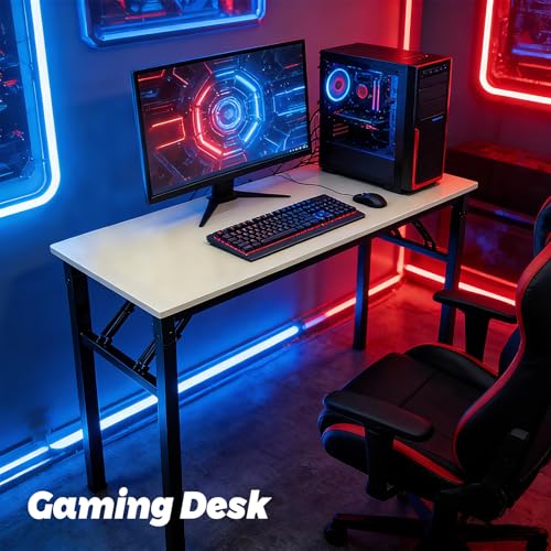 Folding Desk, 39 Inch Foldable Computer Table No Assembly Required,Warm White Small Desk for Home Office,Space-Saving Table for Bedroom, Dorm, RV - color: White