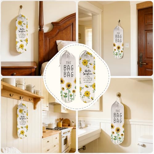 2Pcs Sunflower Plastic Bag Holder for Kitchen Essentials, Reusable Hanging Grocery Bag Organizer, Sunflower Gifts for Women, Washable Large Grocery Trash Bags Storage Dispenser - style: Sunflower