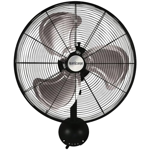 Hurricane Pro High Velocity Oscillating Metal Wall Mount Fan w/ 3 Speeds, Black, 20" - Corded Electric Air Cooling Unit w/ Powerful 4500 CFM Airflow for Home, Garage, Gym, Workshop & Greenhouse - style: 20" Pro Series