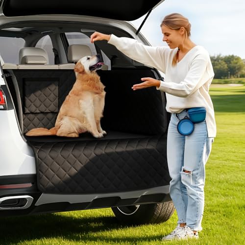 PETICON SUV Cargo Liner for Dogs, Waterproof Trunk Cover with Cushioned Sides to Protect Pet, Full Coverage Non-Slip Seat Cover for SUVs with Bumper Flap Protector - color: black