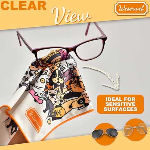 WESERWEF Design Microfiber Glasses Cleaning Cloth – Premium Cleaning Cloth for Eyeglasses, Screens, Tablets, Cameras & Lenses, 12" x 12", Ultra-Soft & Scratch-Free (Funny Dogs) - color: funny dogs