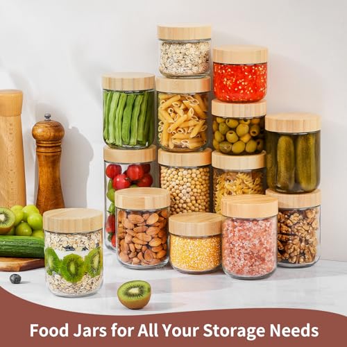 DRKIO 10 Oz Overnight Oats Containers with Bamboo Lids - 4 Pack Glass Storage Jars with Airtight Lids Wide Mouth Mason Food Jars Great for Meal Prep Salad Chia Pudding Snacks Yogurt Sugar Spice - color: 10 Oz - Natural