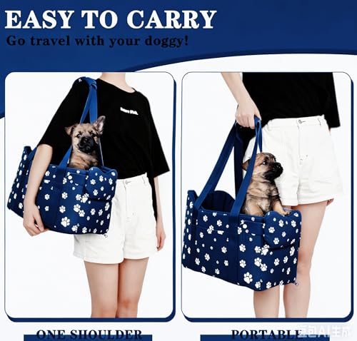 Center Console Dog Car Seat for Small Dogs Up to 15 lbs, Navy Blue | Alexa, find me a car seat for my small dog! Detachable Washable Pet Carrier, Storage Pockets, Safety Leash - color: Nauy Blue