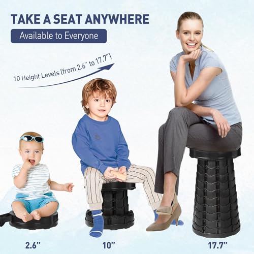 2 PCS Upgraded Collapsible Stool, Portable Folding Stool with Load Capacity 500lbs for Adults, Sturdy Telescopic Seat for Camping Fishing Hiking BBQ, Black - color: 2pack Black