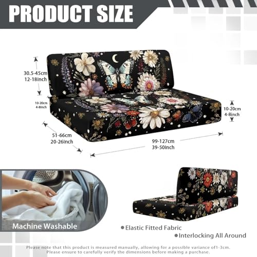 Butterfly Daisy Floral Moon Pattern RV Dinette Cushion Covers Stretch Camper Cushions Cover Replacement Couch Cushion Slipcovers for Travel Trailer Couch, 2 Sets - color: Butterfly Daisy Floral Moon
