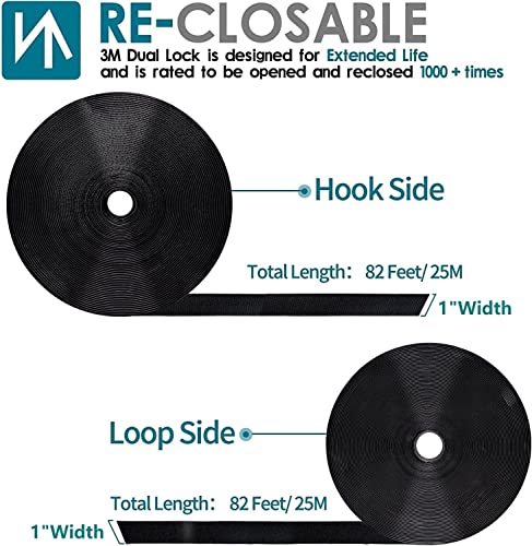 1 Inch x 82 Feet Black Hook Loop Strips with Adhesive Heavy Duty, Double Sided Hook Loop Rolls, Picture Hanging Strips, Bulk Sticky Straps Wall Hanging Tape - size: 1in x 82ft, style: Black