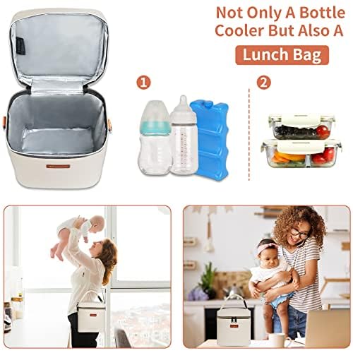 Mancro Breastmilk Cooler Bag with Ice Pack, Fits 6 Insulated Baby Bottles Up to 9 Ounce, Breast Milk Cooler for Nursing Mom (Cream) - color: Cream