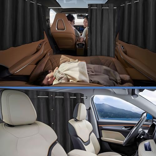 XCBYT Car Privacy Divider Curtains (3-Pack), Rigid Rod-Mounted Total Blackout Set - No Sag, No Strings - Rear Seat Divider & Side Window Shades for Car Camping, Baby Naps - color: Full Set 3-Pack(Divider+Sides)