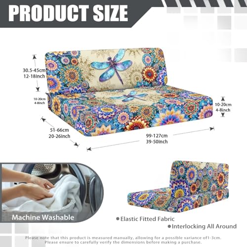 Boho Mandala Dragonfly Pattern RV Dinette Cushion Covers Stretch Sofa Seat Slipcovers Replacement Camper Cushions Cover for RV Camper 2Pcs Backrest & Bench Cover, 2 Sets - color: Boho Mandala Dragonfly