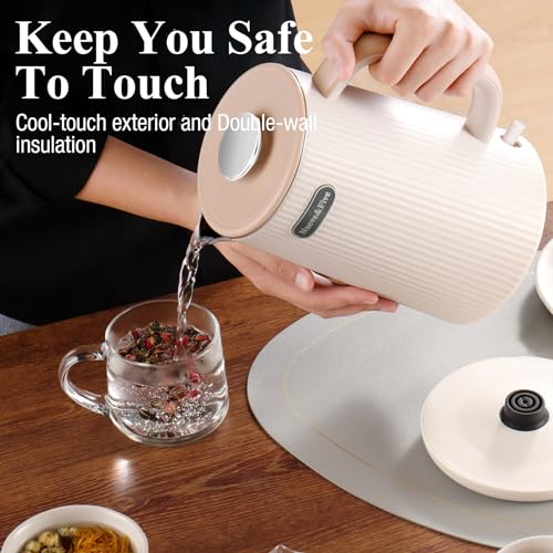 Nueve&Five 1.7L (57oz) Large Electric Kettle Perfect for 7+Cups of Tea and Coffee,2 quarts Double Wall Big Electric Tea Kettle,Auto Shut Off,1200W Hot Water Kettle Electric -Cream White - color: White
