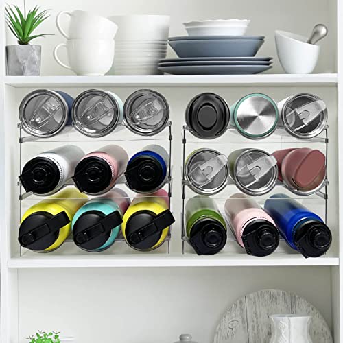 Spaclear 6 Pack Water Bottle Organizer, Stackable Kitchen Home Pantry Organization and Storage Shelf, Plastic Water Bottle Holder for Kitchen Cabinet Storage, Wine Tumbler Travel Mug Cup Organizer - size: 18 Bottles