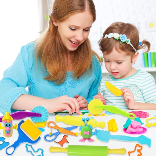 LCY WEDSHI Dough Tool Set, 47 Pcs Dough Tools Sets for Kids Ages 4-8, Dough Accessories Includes Animal Molds, Cutters Roller, Rolling Pins, Safety Scissors, Plastic Knife - style: 47 PCS