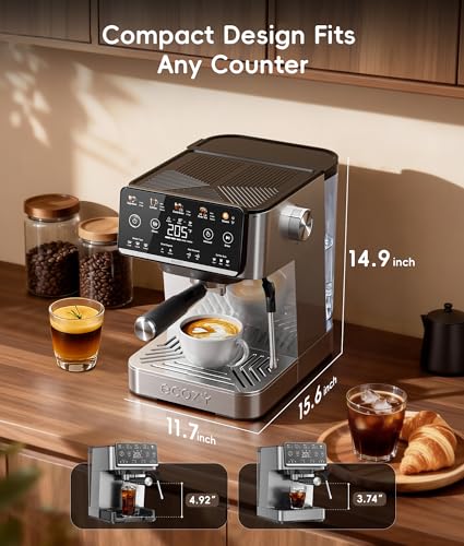 ecozy 4-in-1 Espresso Machine and Coffee Maker Combo with Milk Frother, All in One with Cold Brew & Over Ice, Interactive Touch Screen, Brezzano Elite Series for Cappuccinos, Lattes, Americanos - color: Silver