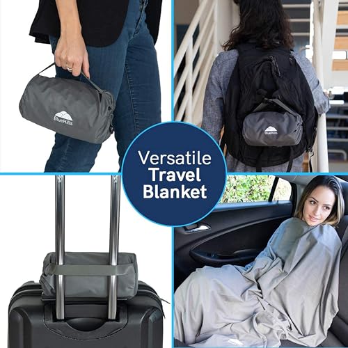BlueHills Ultra Compact Travel Blanket 2 Pack Large Soft Cozy Portable Blanket Sheet with Carry Case and for Flight Airplane Car Layover Camping Hotel Grey C202-2PK-Gray - color: C202-2pk-gray