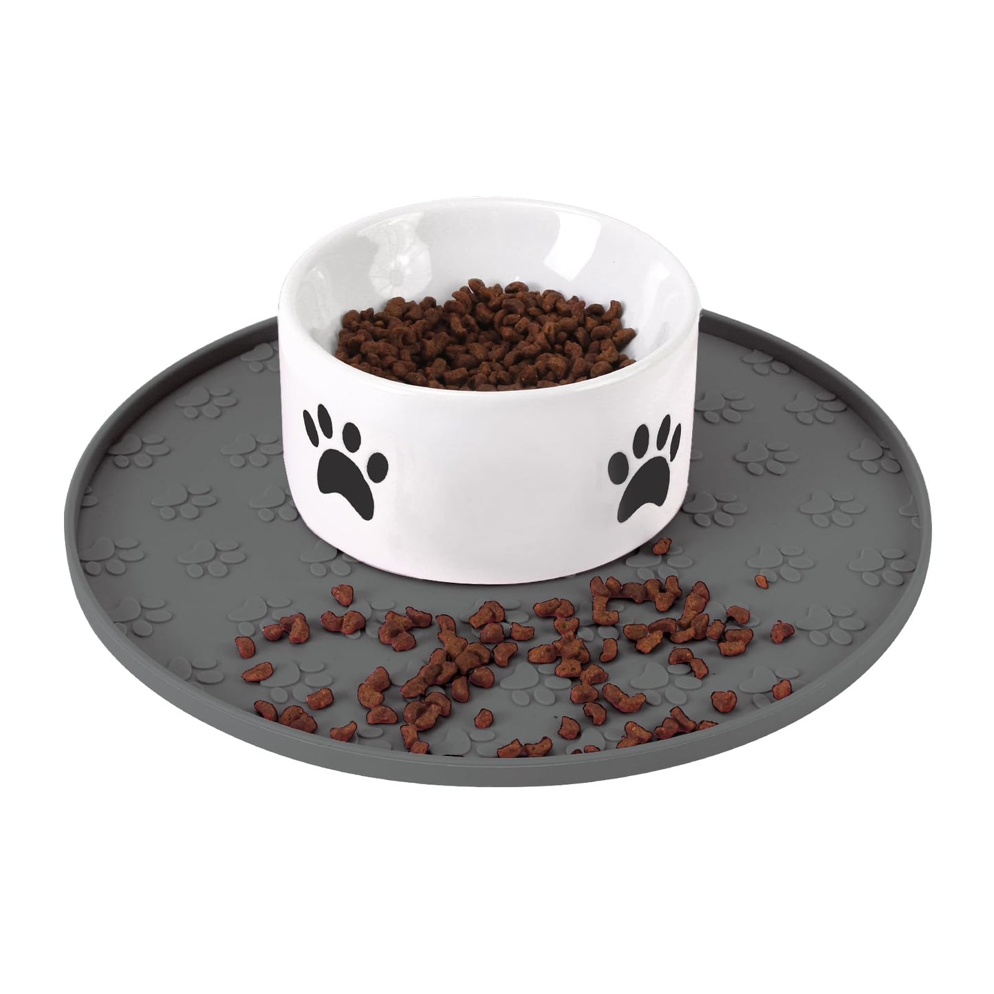 Silicone Pet Food Mat - Waterproof Dog Food Bowl Mat Cat Feeding Mat Thicker Pet Placemat Eating Mat with High Lip to Prevent Spills, Dog & Cat Water Bowl Mat for Messy Drinkers to Protect Floors,Gray - color: Grey
