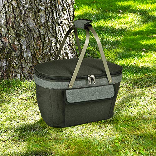 Picnic at Ascot Patented Insulated Folding Picnic Basket Cooler- Designed & Quality Approved in the USA - color: Charcoal