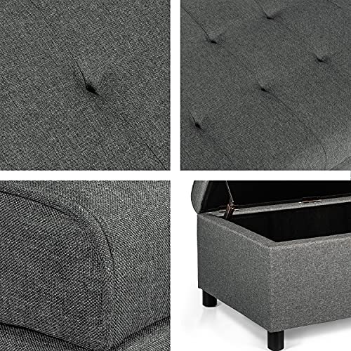 Joveco Rectangular Lift Top Storage Ottoman Bench, Tufted Storage Bench for Living Room Entryway Bedroom (Gray) - color: Fabric Gray