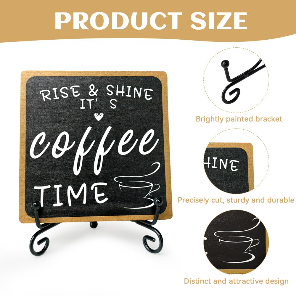 Coffee Bar Sign, 4x4" Wooden Rise and Shine It's CoffeeTime Sign, Mini Farmhouse Coffee Bar Decoration for Coffees Station Home Kitchen Tabletop Decor