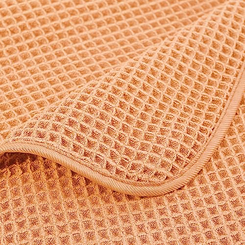 POLYTE 430 GSM Microfiber Quick Dry Lint Free Oversize Bath Towel Set, 6 Piece (Waffle Weave) - color: Orange