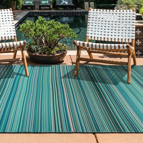 Rugshop Contemporary Stripe Reversible Crease-Free Waterproof Premium Recycled Plastic Outdoor Rugs for Patio,Backyard,RV,Deck,Picnic,Trailer,Beach,Camping Rug 4' X 6' Blue - size: 4' x 6' (Rectangular)