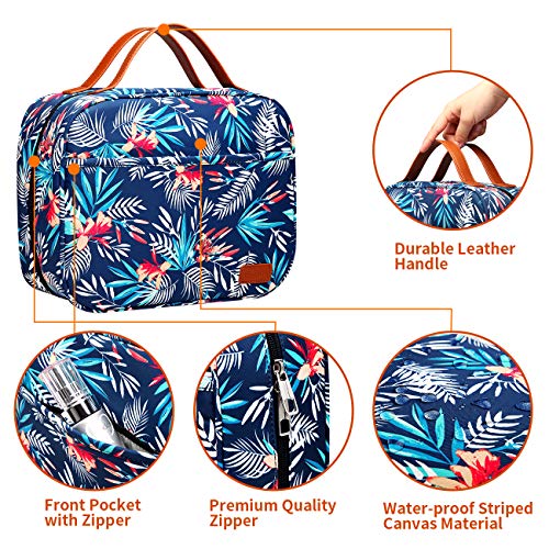 Bosidu Hanging Travel Toiletry Bag,Large Capacity Cosmetic Travel Toiletry Organizer for Women with 4 Compartments & 1 Sturdy Hook,Perfect for Travel/Daily Use/Christmas - color: Palm Leaf
