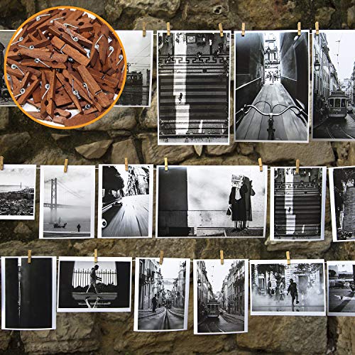 Mini Natural Wooden Clothespins with Jute Twine, 100pcs, 1.4 Inch Photo Paper Peg Pin Craft Clips with 320ft Natural Twine for Scrapbooking, Arts & Crafts, Hanging Photos (Rustic Brown) - color: Rustic Brown