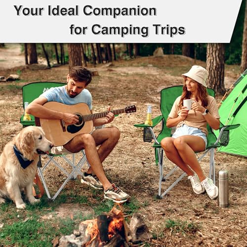 Elevon Camping Chair, Portable Folding Outdoor Chair with Arms, Cup Holder and Carry Bag - color: Green-2 Pack