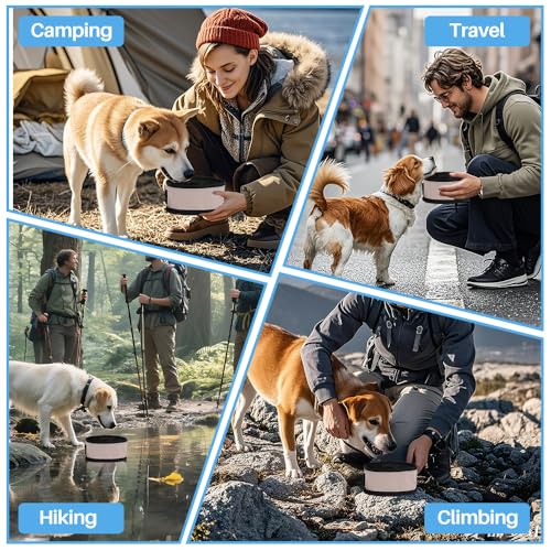 Portable Dog Water Bowl with Clip, Foldable Travel Pet Feeding Dish for Hiking, Camping and Walking, Leak-Proof Sturdy Nylon, Pink
