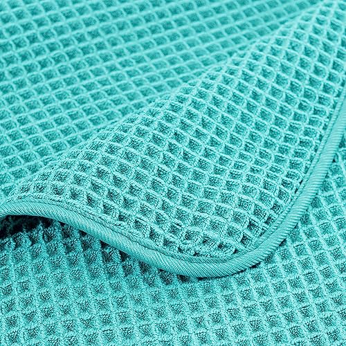 POLYTE 430 GSM Microfiber Quick Dry Lint Free Oversize Bath Towel Set, 6 Piece (Waffle Weave) - color: Aqua