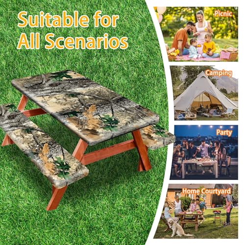 Picnic Table Cover with Bench Covers 72IN 6FT, Camping Essentials Tablecloth Waterproof Oilproof with elastic Edge for Indoor Outdoor Patio (Camouflage) - color: Camouflage