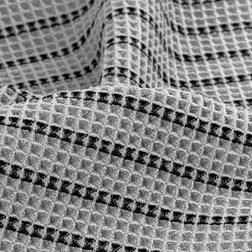 POLYTE 430 GSM Microfiber Quick Dry Lint Free Oversize Bath Towel Set, 6 Piece (Waffle Weave) - color: Light Gray/Black