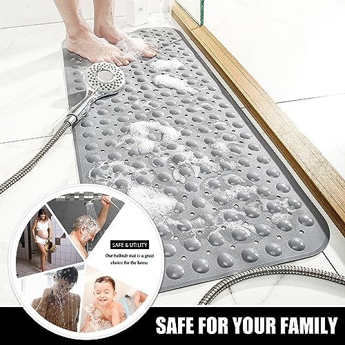 Bathtub and Shower Mats, 28 x 15 Inch Non-Slip Bath Mat, Machine Washable Bath Tub Mat with Suction Cups & Drain Holes for Bathroom, Beige - color: Grey, size: 28" x 15" (Rectangular)