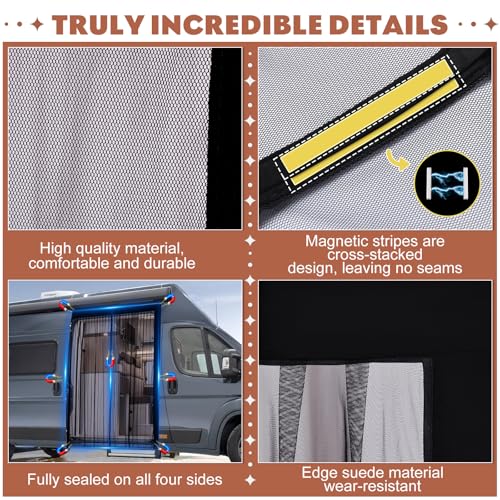 XCBYT Van Bug Screen | Magnetic Closure Window Screen for Camping | Van Life Essential | Fits Standard Roof Mercedes Sprinter, Mid/High Roof Ford Transit & RAM ProMaster Sliding Doors (71”H x 59”W) - size: Side Door-Middle (71" H × 59" W)