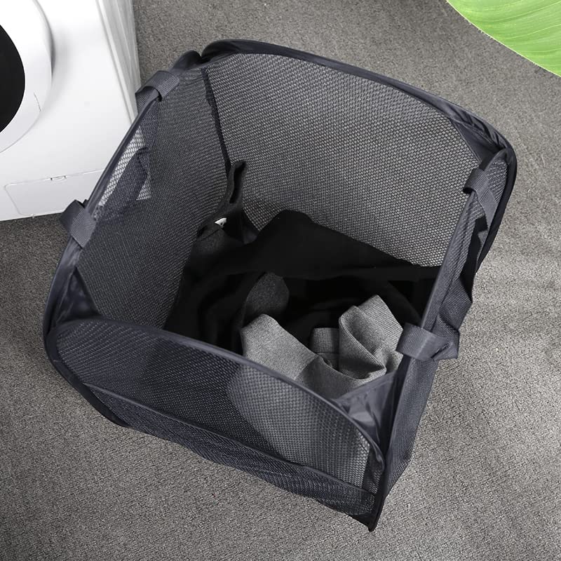 2 Pack Laundry Basket,Foldable Mesh Pop-up Laundry Hamper with Durable Handle,Easy to Open and Fold for Dorm, Laundry Room, Bedroom, RV (Black and blue) - color: Black and blue