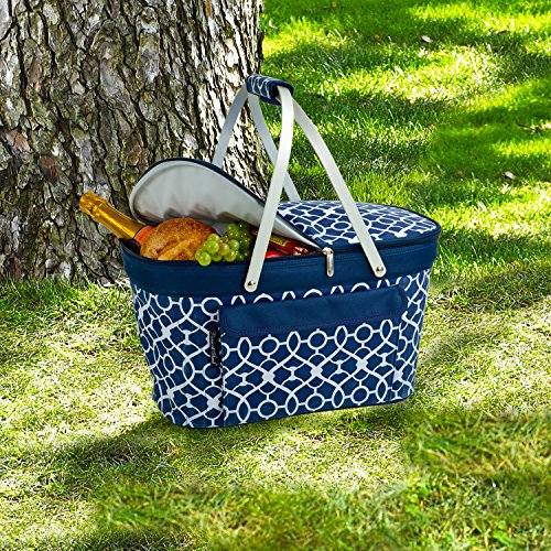 Picnic at Ascot Patented Insulated Folding Picnic Basket Cooler- Designed & Quality Approved in the USA - color: Trellis Blue