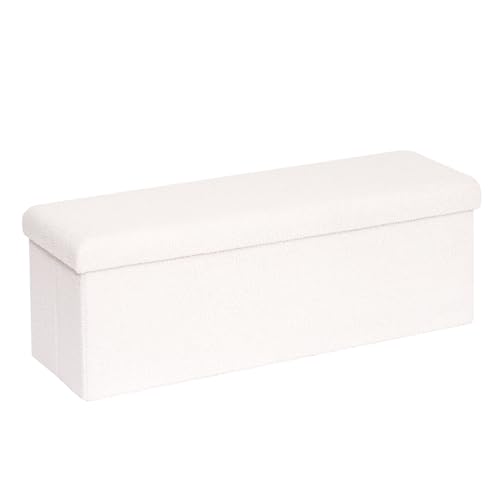PINPLUS Folding Storage Ottoman Bench, Upholstered Sherpa Ottoman, Large Storage Chest Footrest Footstool with Lids, Entryway Bench for Living Room Bedroom, White, 43.3'' x 15'' x 15'' - color: White, size: 43.3"D x 15"W x 15"H