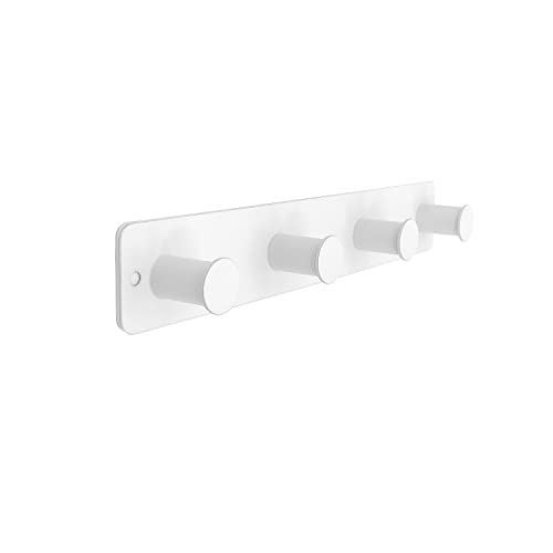 Small Coat Rack Wall Mounted, White Coat Hooks Adhesive & Screw in, Stainless Steel Door Hooks for Hanging Hat Towels Clothes, Hook Rail with 4 Round Hangers (White, 4 Hooks) - color: White, size: 4 Hooks