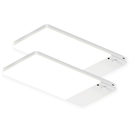 FULEN 2 Pack Rechargeable Motion Sensor Ceiling Light Upgraded, Cordless Closet Light with 12000mAh Battery, LED Shower Light for Bathroom,Pantry,Porch,Garage,3000K/4500K/6000K, Remote Control - color: White, size: 2 Pack