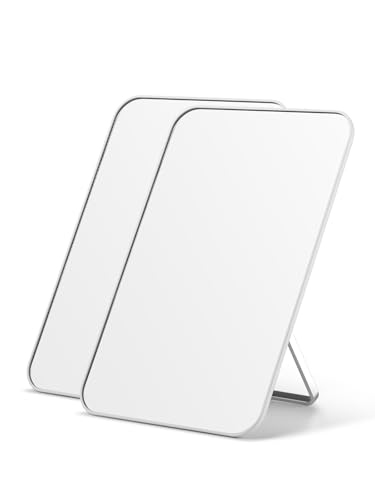 OMIRO Desk Makeup Mirror, 8 x 5 inches Table Mirror with Foldable Stand and Hanging Hole for Shaving and Travelling, White,2PCS - color: White-2pcs, size: 8"L x 5"W