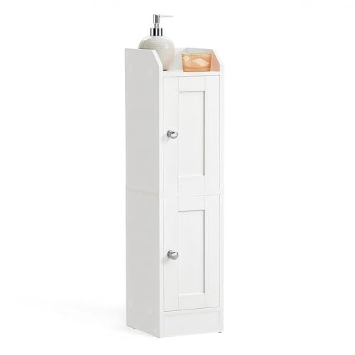 VASAGLE Siren Collection - Slim Storage Cabinet with Reversible Doors, Small Storage Corner Floor Cabinet, Narrow Orgnizer, Adjustable Shelves, Farmhouse, Cloud White UBBK312WB01S - color: Cloud White, style: 2doors (31.5"H)