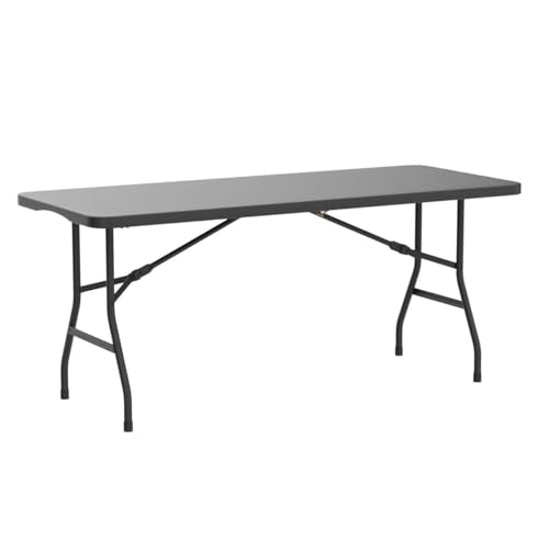 YITAHOME 6ft Folding Tables Heavy Duty Folding Table with Carrying Handle Plastic Fold up Table for Outdoor Camping Picnic Parties/Indoor Events All in Black - color: Black