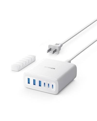 Anker Desktop Charger, Fast Charging USB C Charger with 112W Max 6-Port Desk Accessories for Home Office, Campatible with Multiple Devices, iPhone, iPad, MacBook, Galaxy and More (Cable Not Included) - color: White