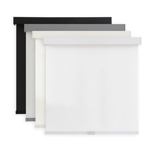 AOSKY Light Filtering Roller Shades Cordless Blinds for Windows, 1% Openness Free-Stop Shades with Valance, Thermal Insulated Fabric, UV Protection, Natural Woven Blinds（34" W x 64" H, White） - color: White, size: 34"W x 64"H