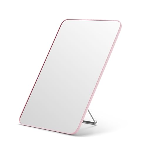 OMIRO Makeup Mirror for Desk, 10 x 7 inches Table Mirror with Adjustable Stand and Hanging Hole for Shaving and Travelling, Pink - color: Pink, size: 10"L x 7"W
