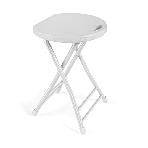 Folding Stool, 18 Inch Foldable Stool with Handle & Steel Frame, Folding Bar Stools, 500lbs Sturdy Foldable Lightweight Metal Chair for Camping, Indoor and Outdoor, White - color: White, size: 18-inch Pack of 1