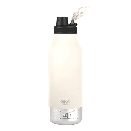 asobu Buddy Bottle a Stainless Steel Insulated Water Bottle for with Removable Dog Water Bowl and Dog Food and Treat Storage Bowl (White, 34 oz Water Bottle | 2 Bowls) - color: White