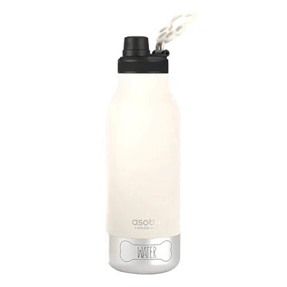 asobu Buddy Bottle a Stainless Steel Insulated Water Bottle for with Removable Dog Water Bowl and Dog Food and Treat Storage Bowl (White, 34 oz Water Bottle | 2 Bowls) - color: White